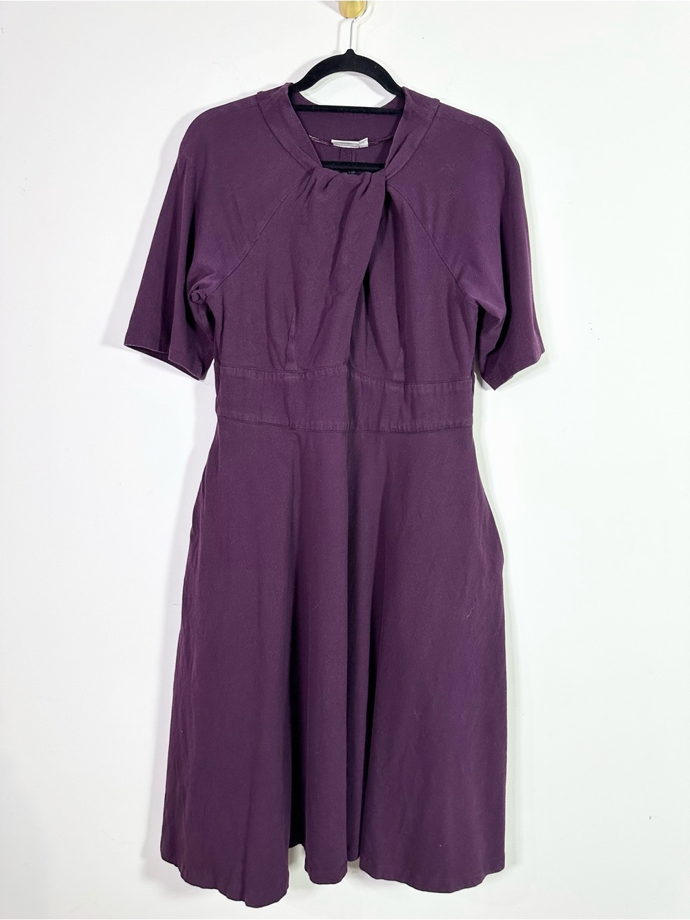 eShakti Purple Crewneck Half Sleeve Fit and Flare A-Line Midi Dress